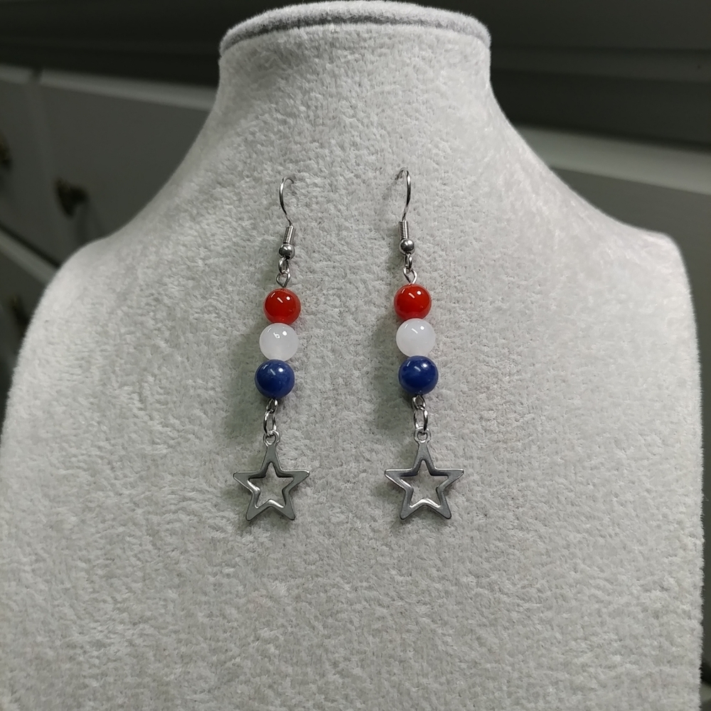 Natural Gemstone Star Earrings Surgical Stainless-Steel Carnelian Jade Sodalite - Picture 2 of 12